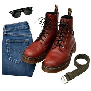 Dr. Martens Doc Luana Cherry Red Leather Combat Boots US 10 EU 42 AW004 in GUC